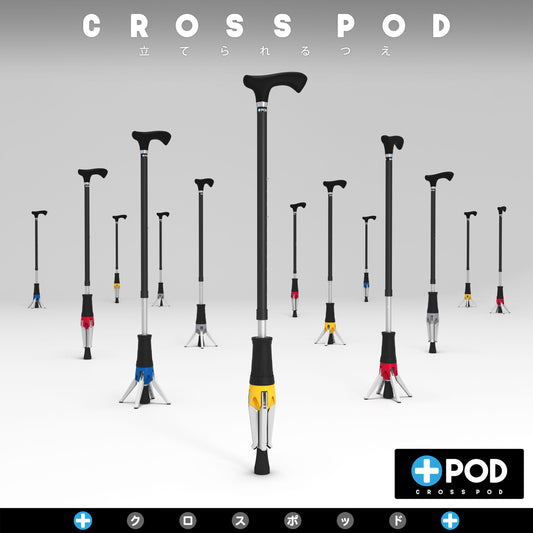 並べられた、立てられるつえ「クロスポッド CrossPOD」のイメージ